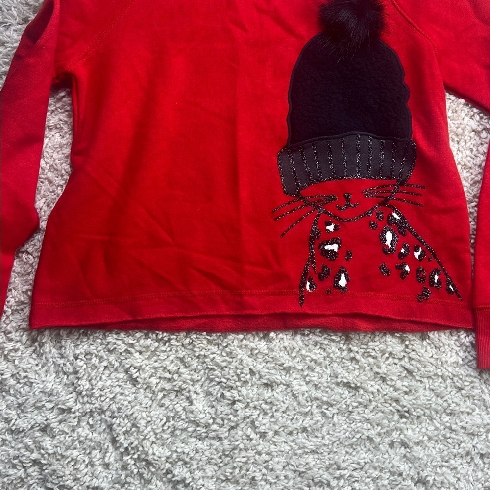 GIRLS JUSTICE SWEATSHIRT EMBELLISHED W/BLACK SPARKLY CAT AND HAT SIZE 12 NWT - Picture 3 of 9
